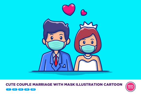Cute Couple Marriage with Mask Cartoon: A Designer’s Perspective